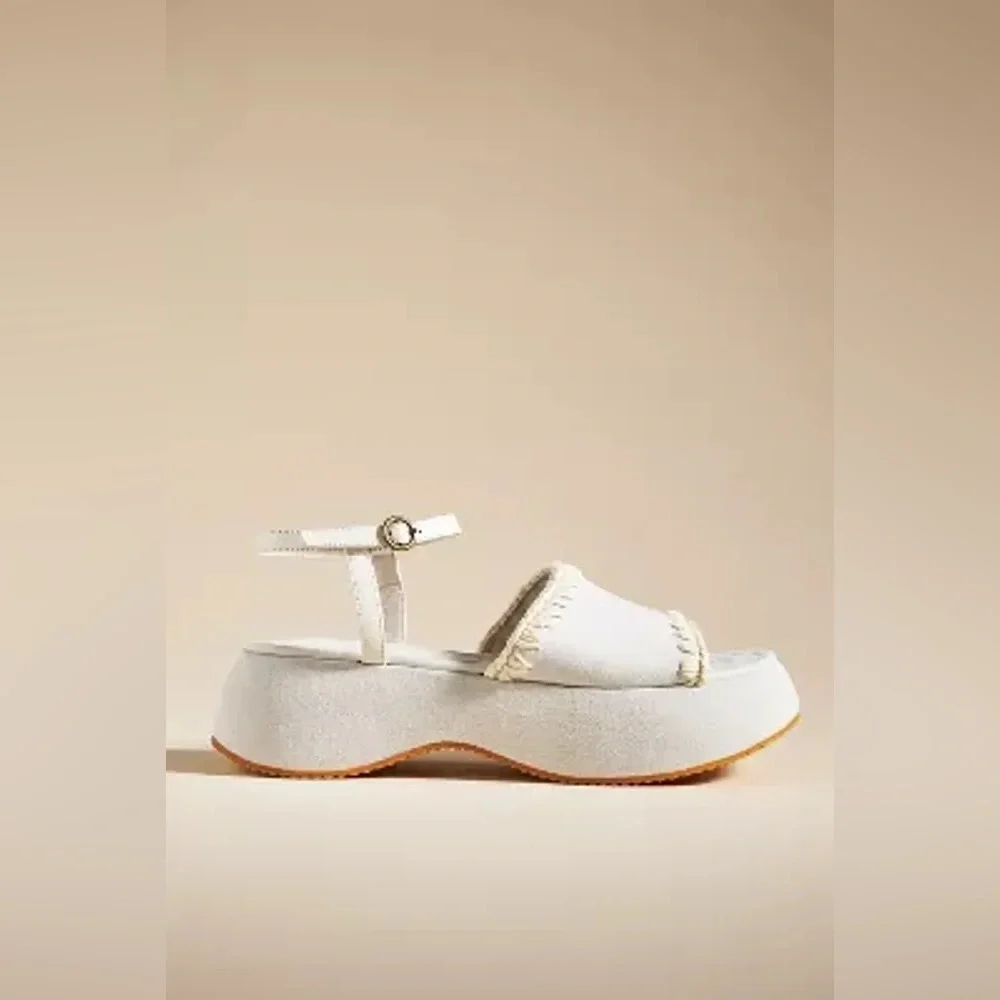 Cream Platform Shoes with Adjustable Straps